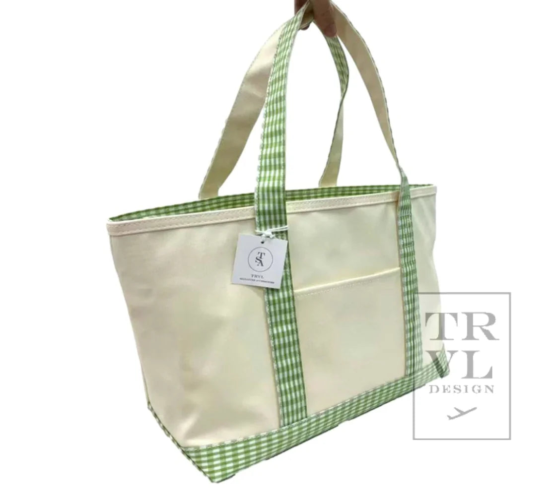 Medium Canvas Coated Gingham Tote - Leaf Trim