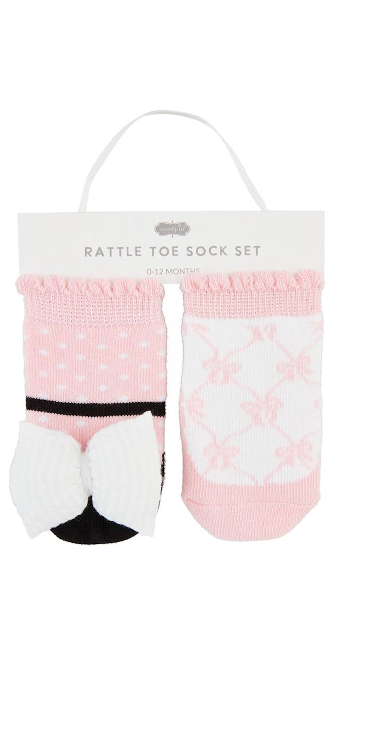 Stripe Bow Rattle Toe Sock Set