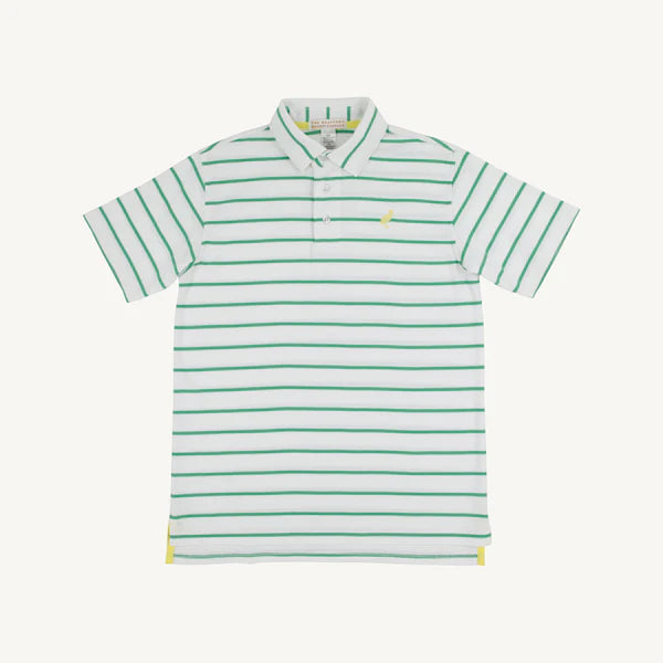 Gibson Island Green Stripe Prim & Proper Polo