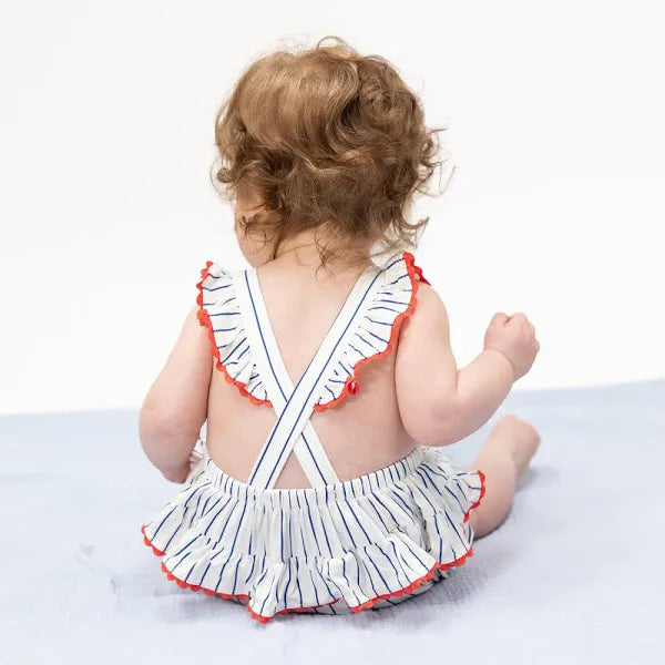Baseball Stripe Ric Rac Ruffle Sunsuit