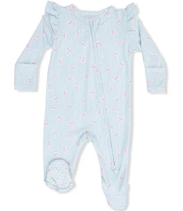 Tiny Cherry Stripe Zipper Footie