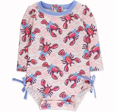 Pink Lobster Lagoon LS One Piece Rashguard