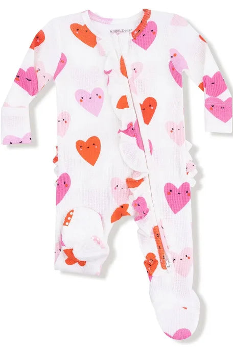 Happy Hearts Ruffle Zipper Footie