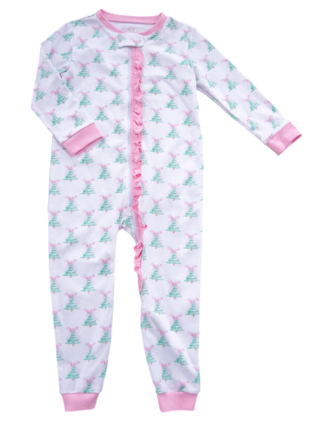 Pink Christmas Tree Zip Jammies