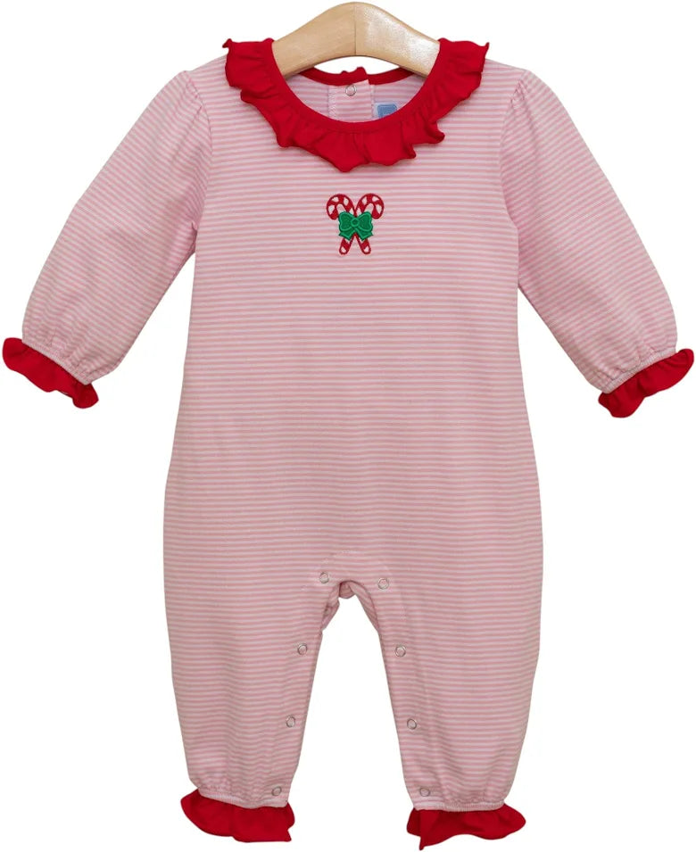 Candy Cane Embroidery Ruffle Romper