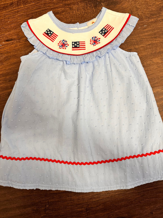 Flag Embroidered Swiss Dot Dress