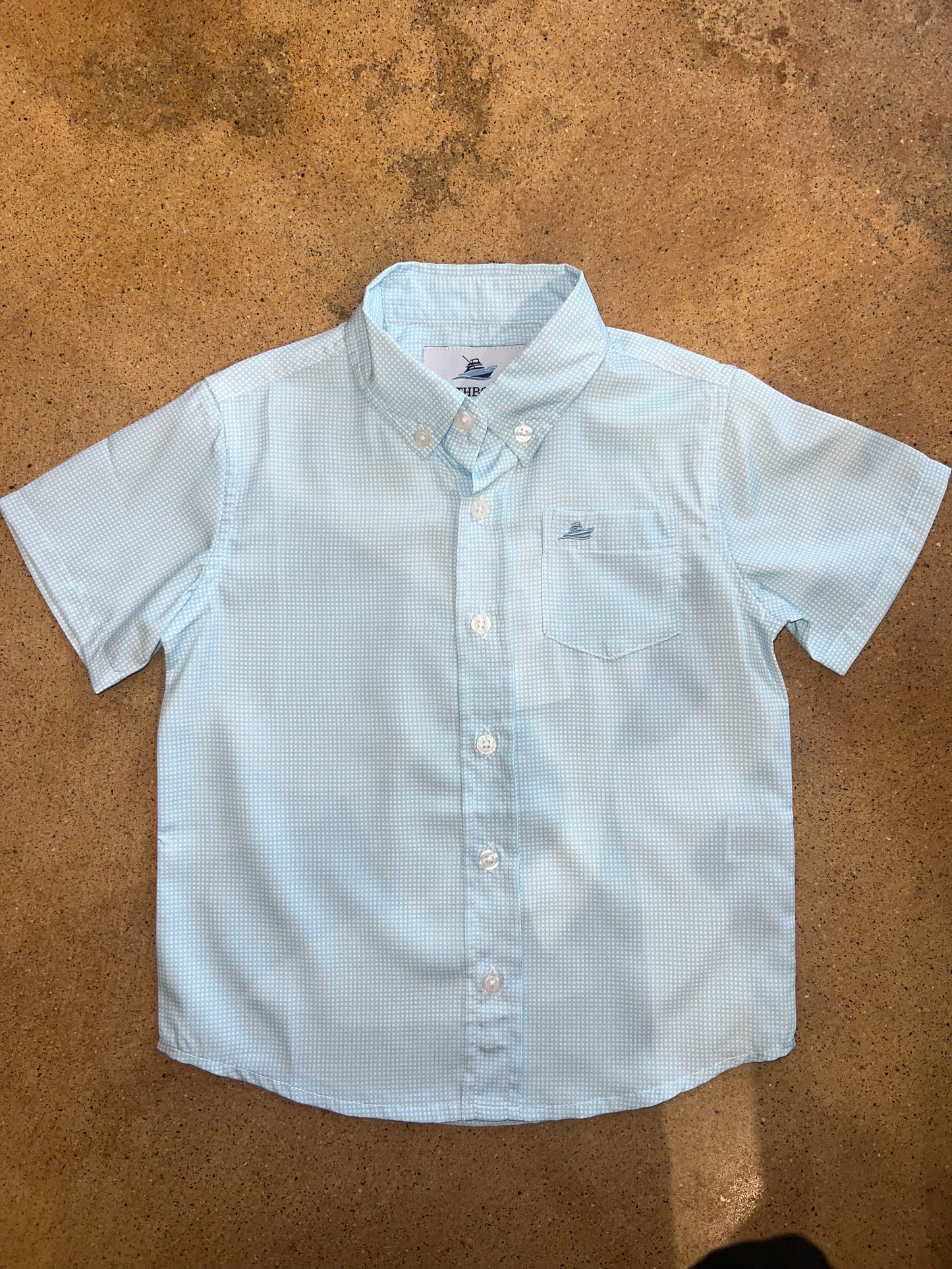 Mini Blue Gingham Performance Dress Shirt