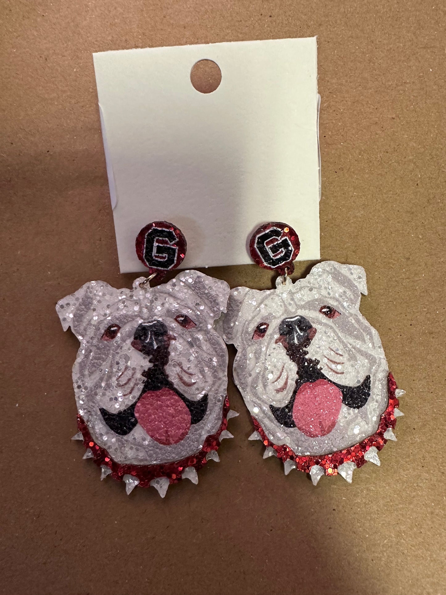 UGA Glitter Bulldog Face Earrings
