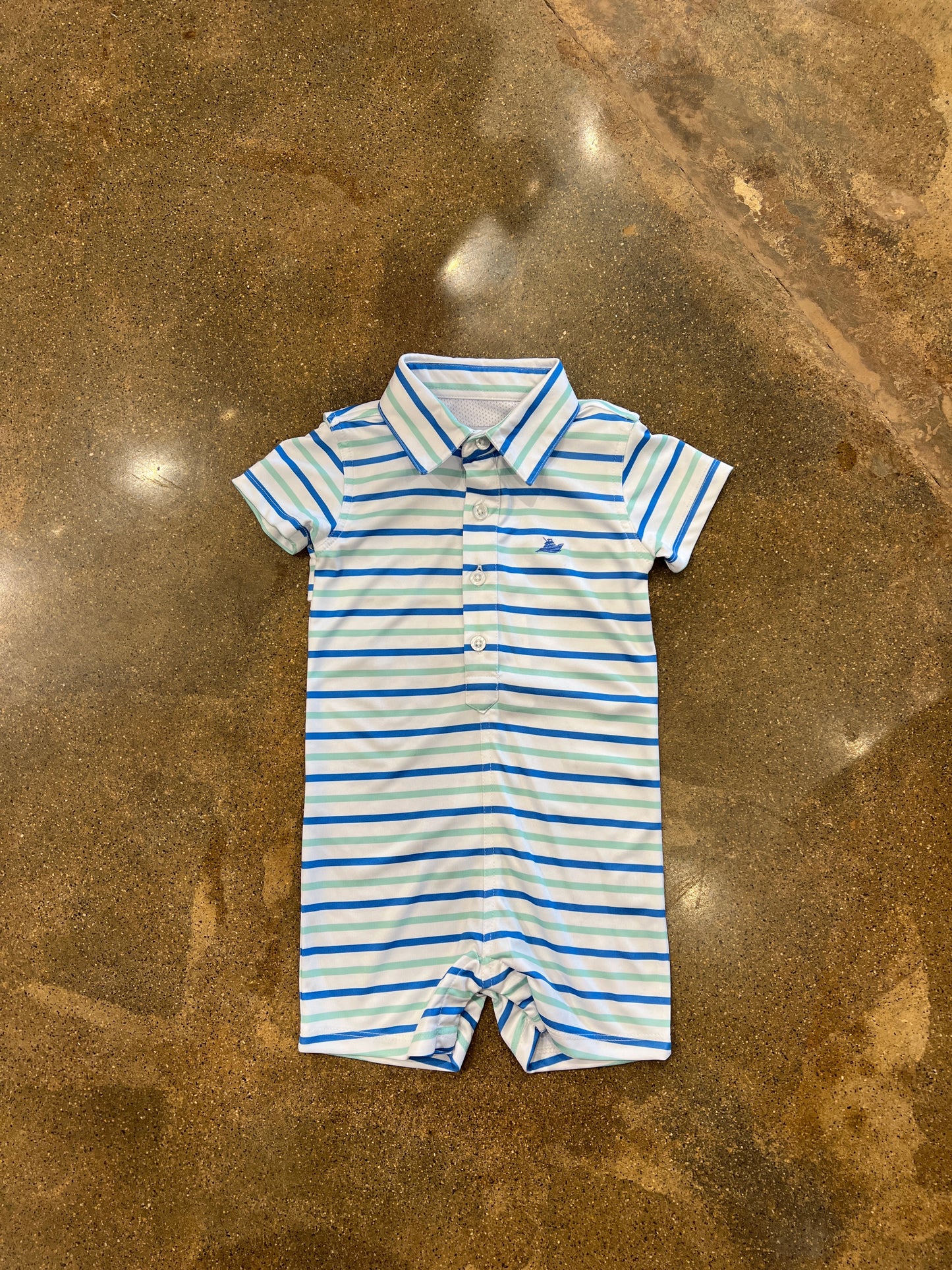 Polo Romper - White/Beach Glass/Regatta
