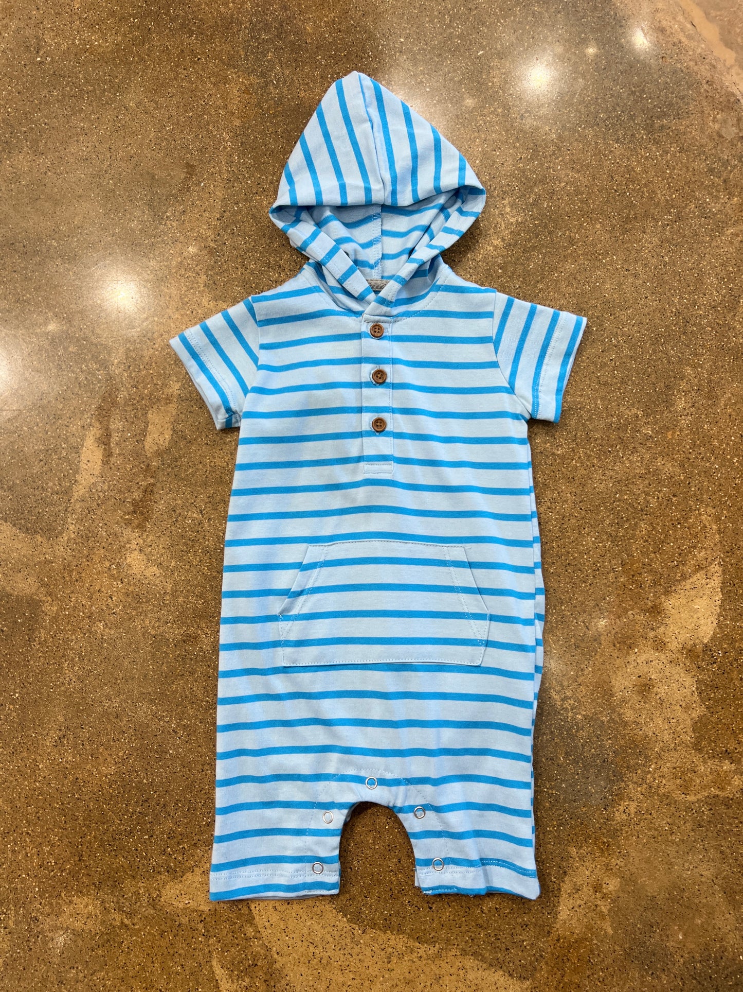 Blue/Aqua Stripe Hooded Romper
