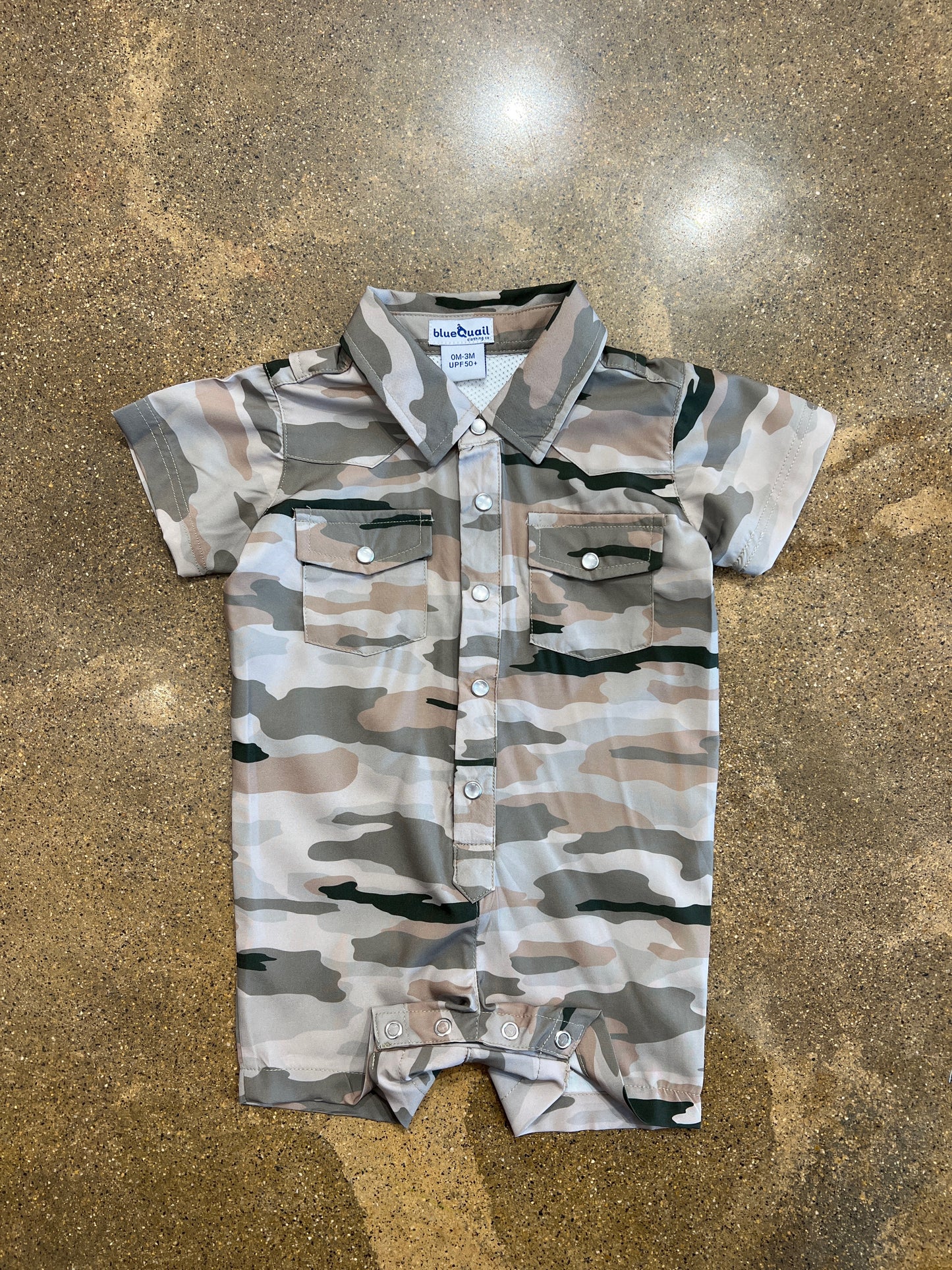 Classic Camo Pearl Snap Romper