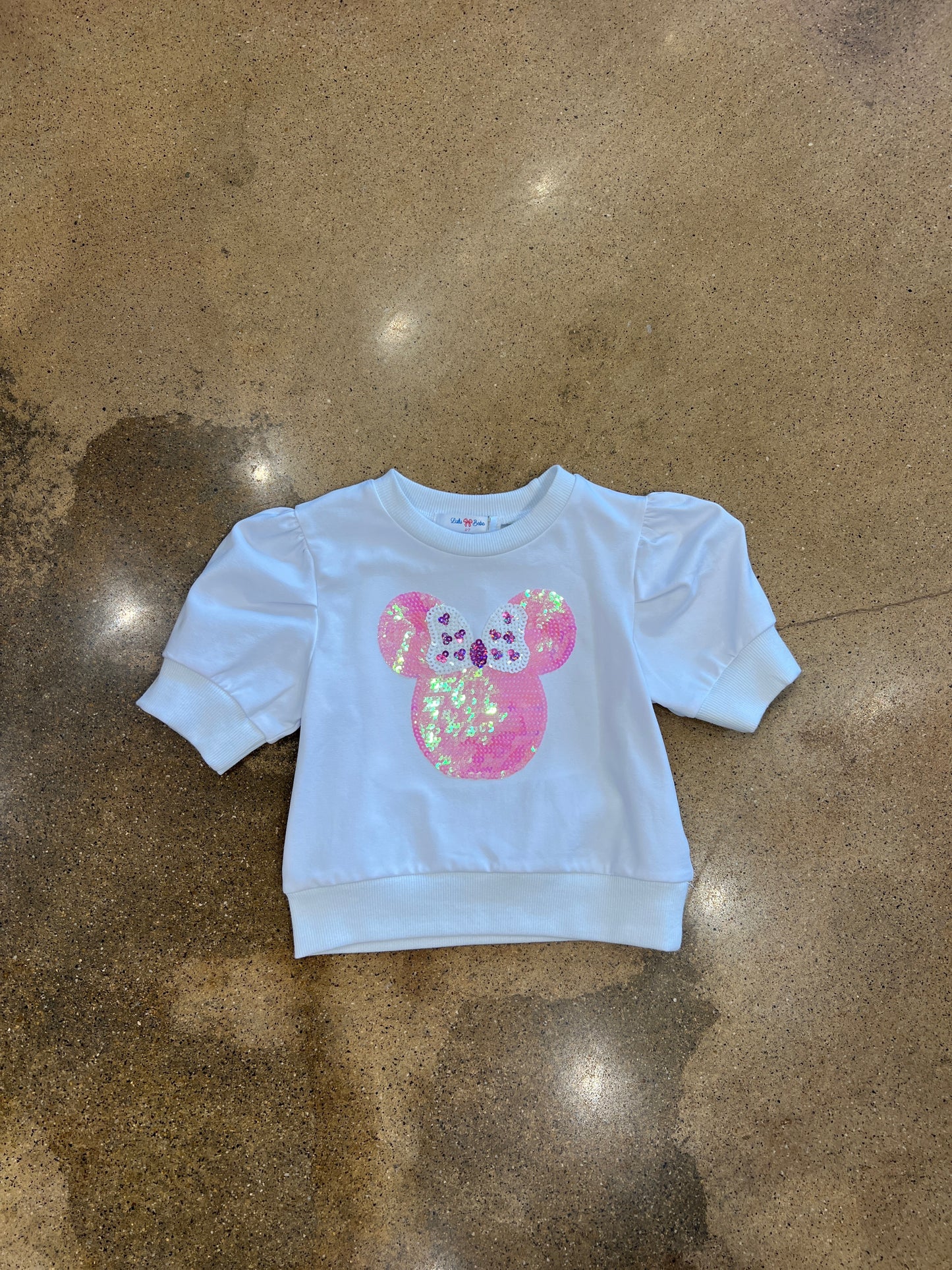 White Sequin Minnie Puff Sleeve