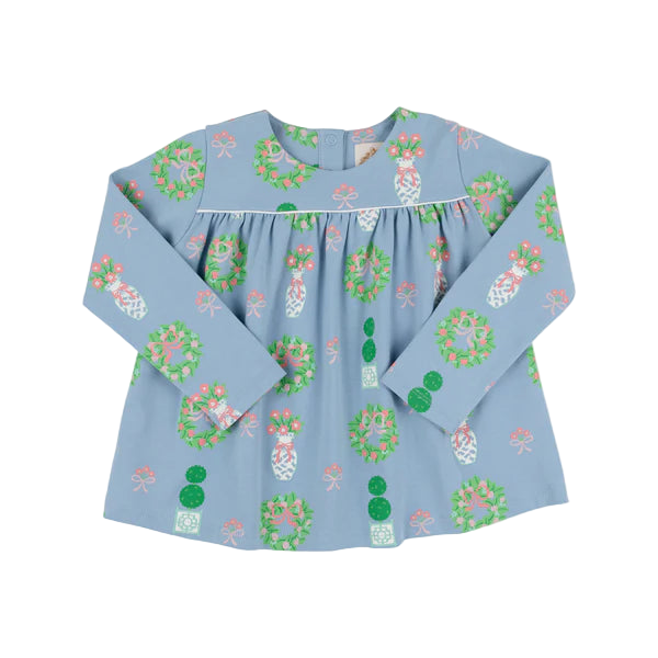 LS Dowell Day Top - Topiaries and Tangerines (Barrington Blue)