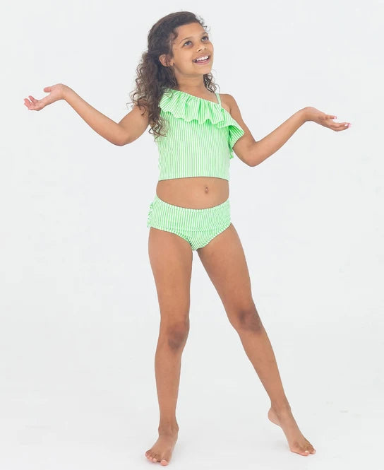 Spring Green Seersucker One Shoulder Tankini