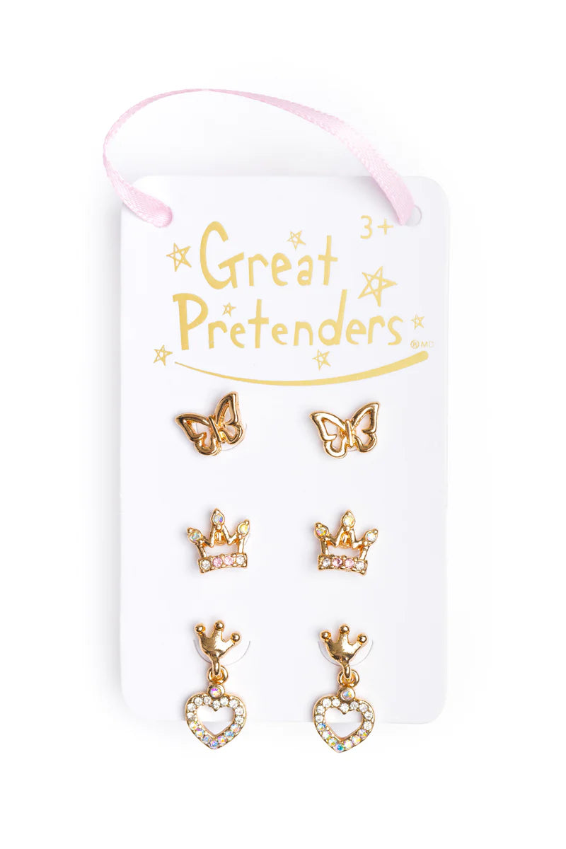 Royal Crown Stud Earrings - 3 pair