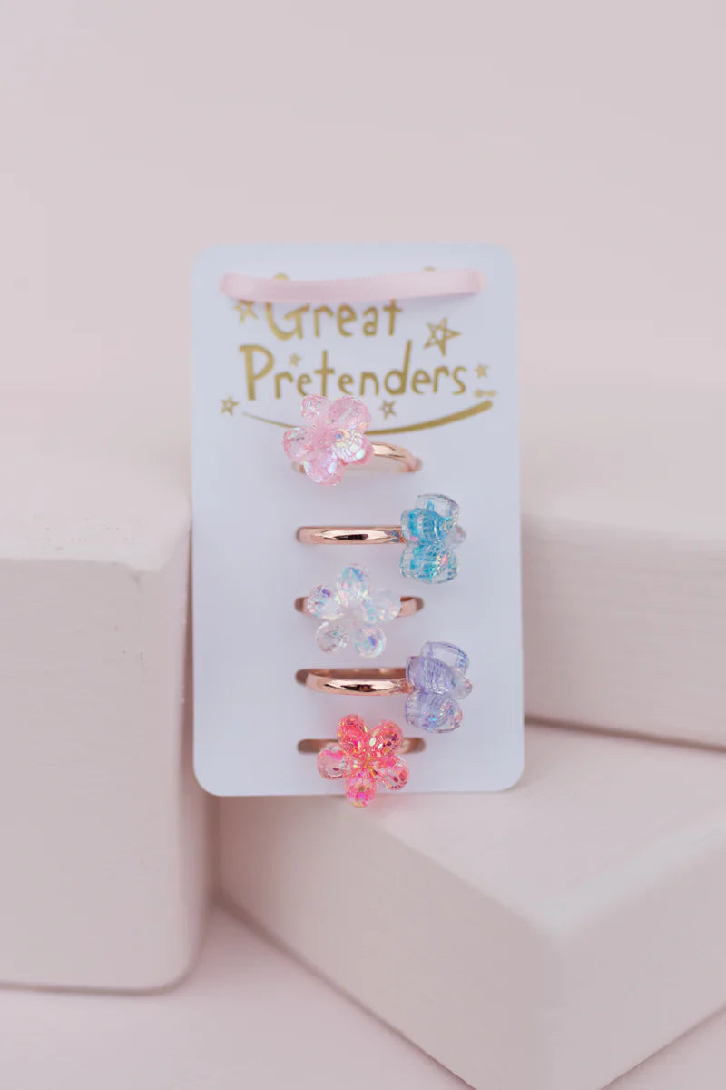 Boutique Shimmer Flower Rings 5 pc