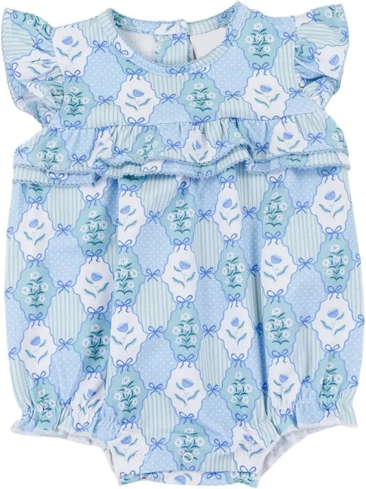 Floral Blues Rosalie Ruffle Romper