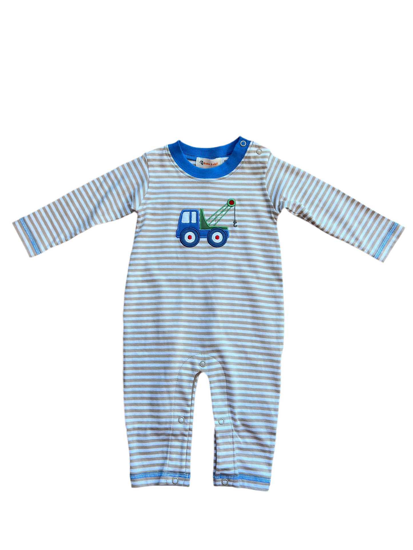 Sand/White LS Romper Tow Truck