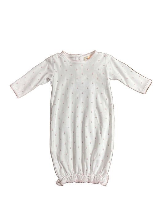 White & Rose Print Gown