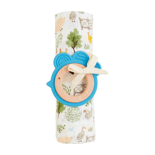 Blue Farm Swaddle & Teether Set