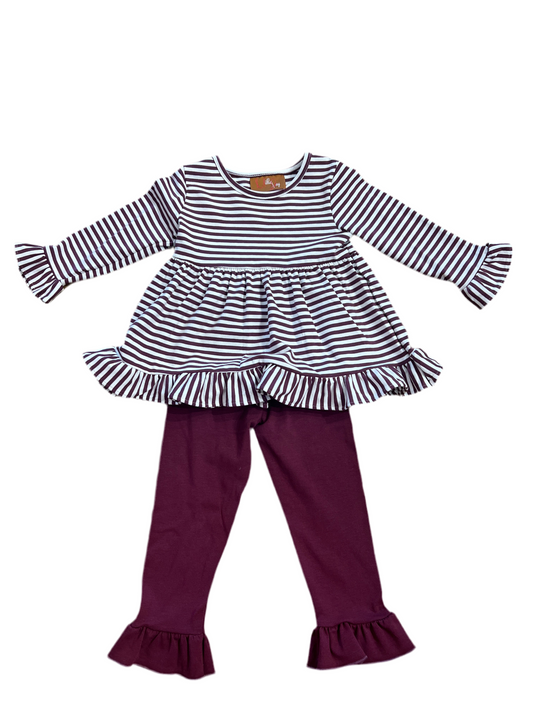 Hallie Ruffle Pant Set - Dark Plum