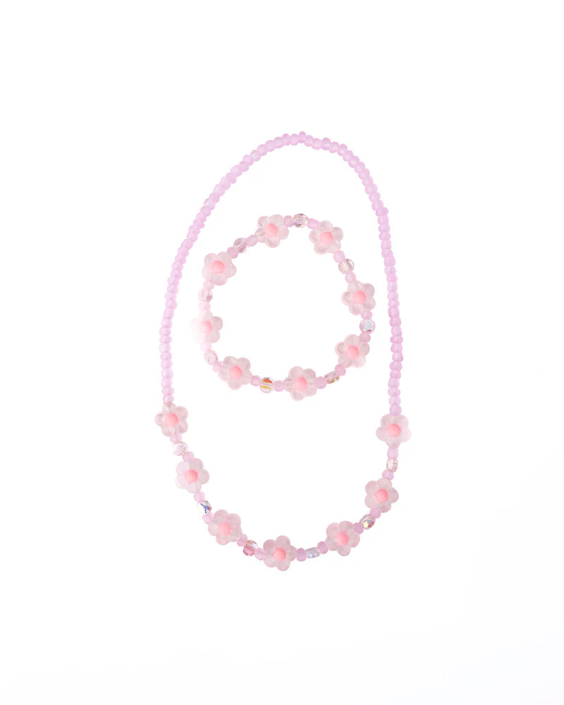 Pink Crystal Blooms Necklace & Bracelet Set