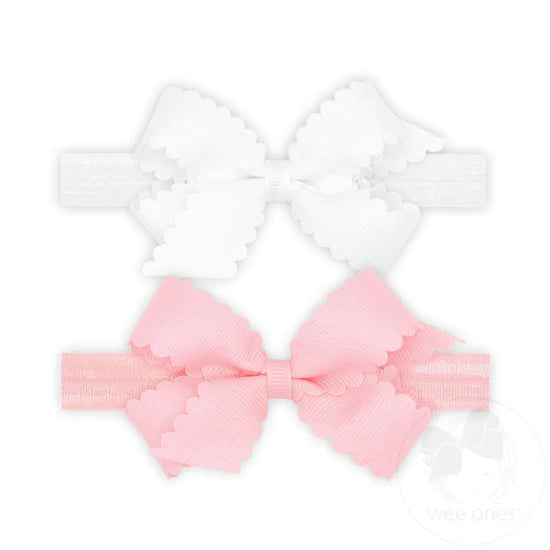 Two Mini Scallop Girls Hair Bows With Bands