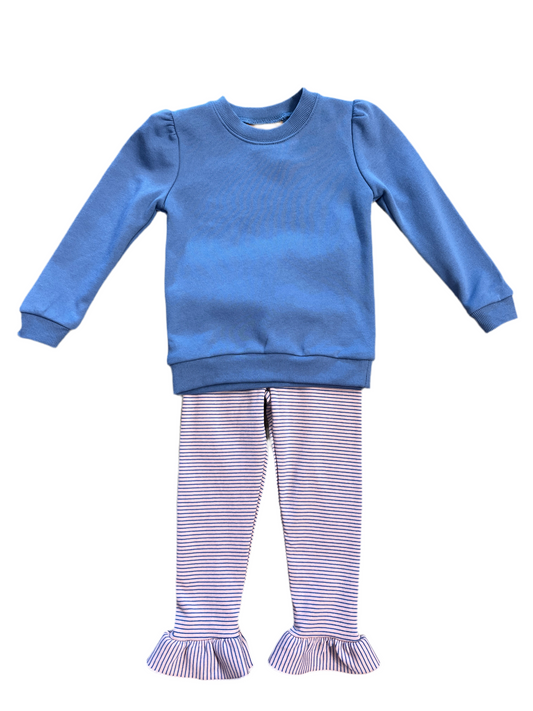 Adalynn Ruffle Pant Set - Blue