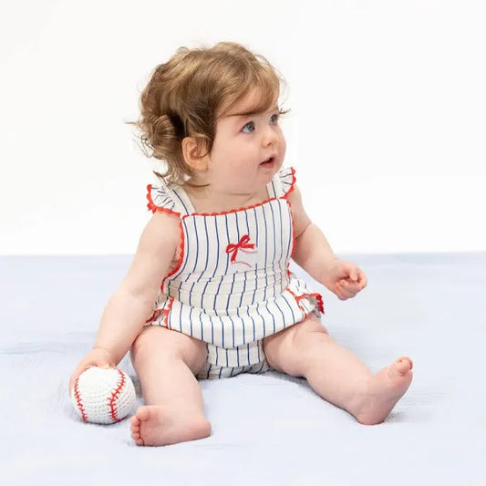 Baseball Stripe Ric Rac Ruffle Sunsuit