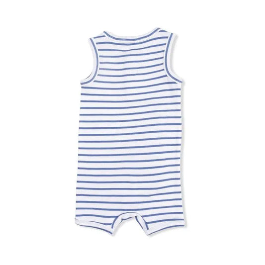Navy Stripe Henley Shortie Romper