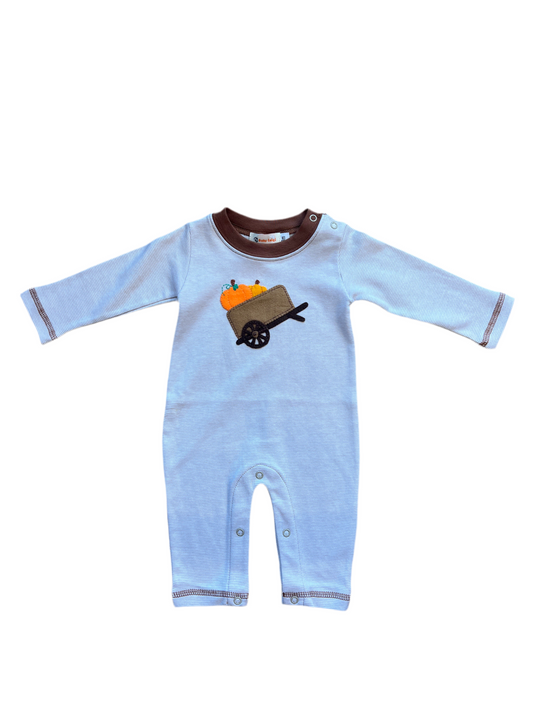 Wagon with Pumpkins Stripe LS Romper