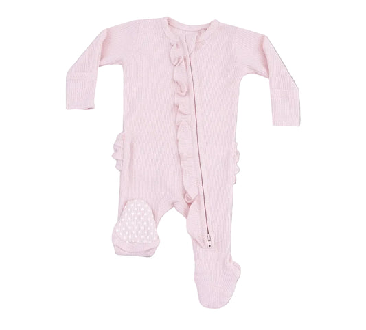 Veiled Pink Ruffle Zipper Footie