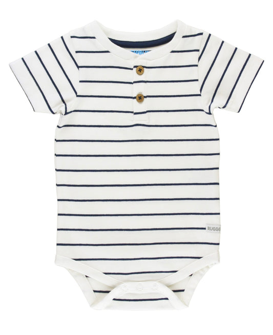 White & Navy Stripe Henley Bodysuit