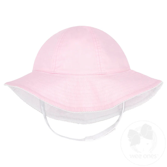 Reversible Pink/White Ruffle Brim Sun Hat