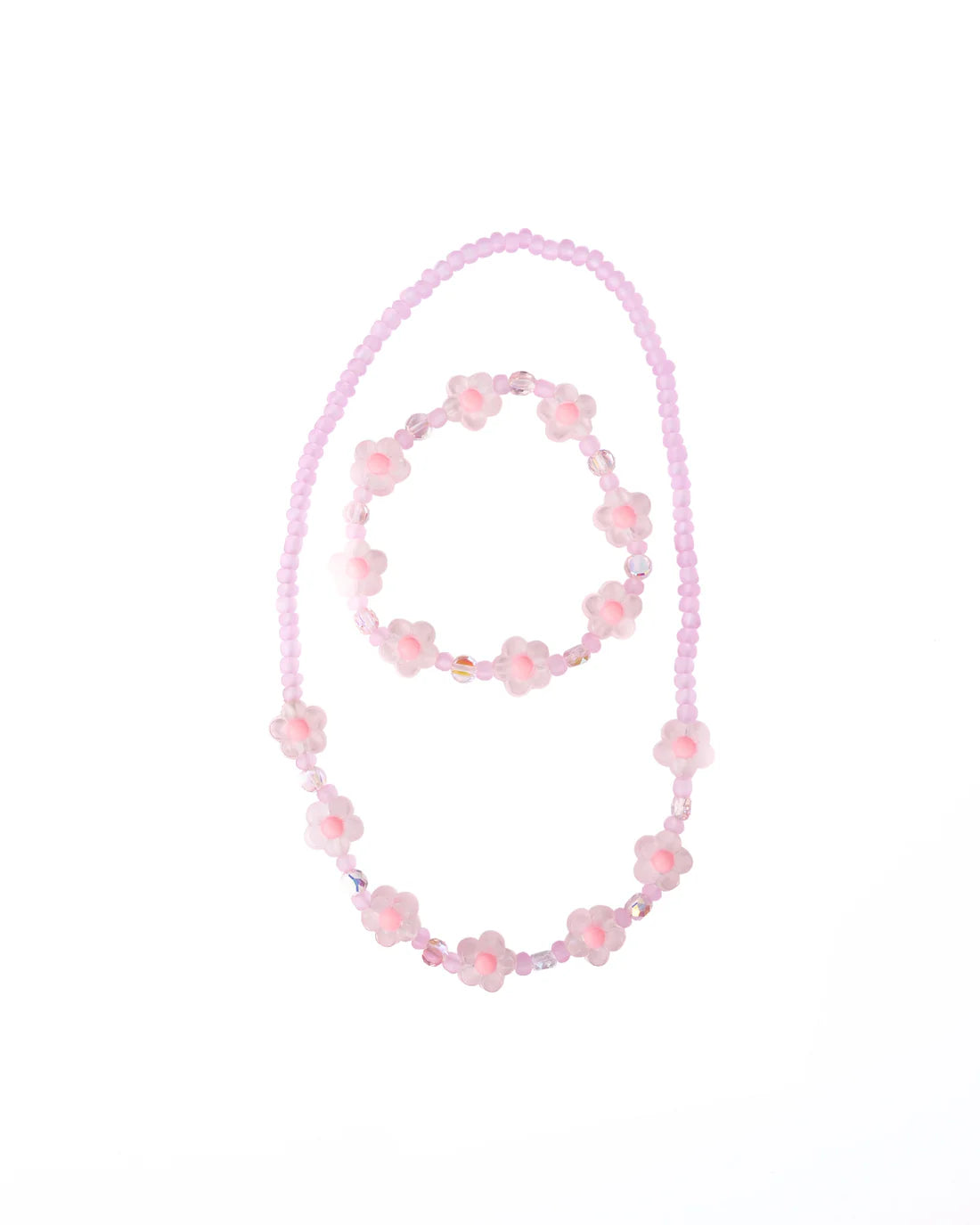 Pink Crystal Blooms Necklace & Bracelet Set - 2pc
