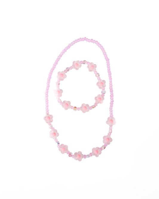 Pink Crystal Blooms Necklace & Bracelet Set - 2pc