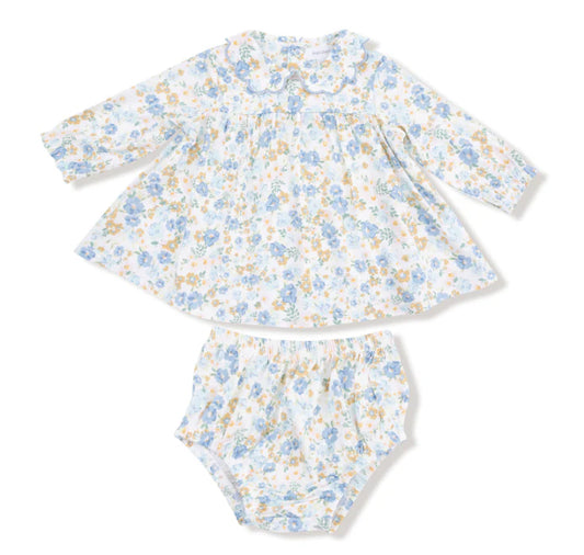 Sweet Rose Calico LS Petal Collar Dress