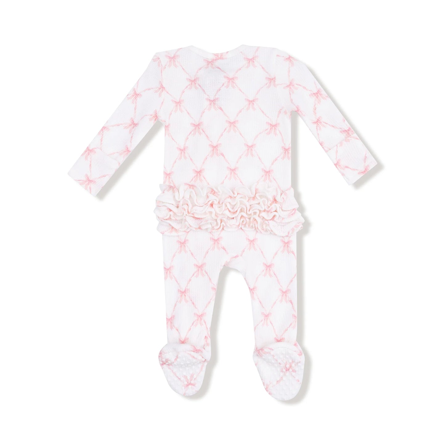 Ribbon Bow Trellis Ruffle Zipper Footie