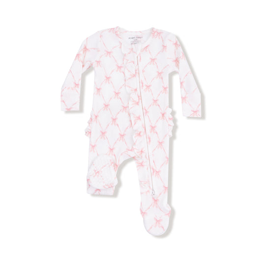 Ribbon Bow Trellis Ruffle Zipper Footie