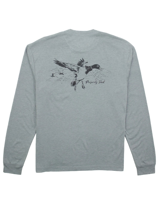 Moss Grey Flying Mallard LS Pocket Tee