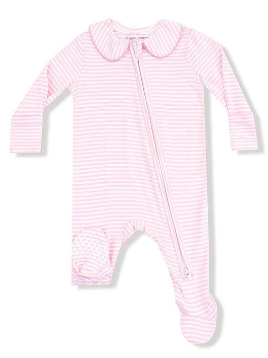 Pink Stripe Peter Pan Zipper Footie