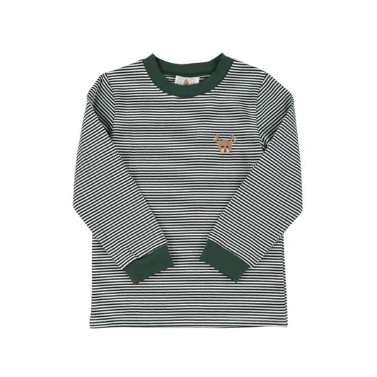 Green Stripe Reindeer LS Tee
