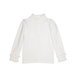 White LS Ruffle Collar Top