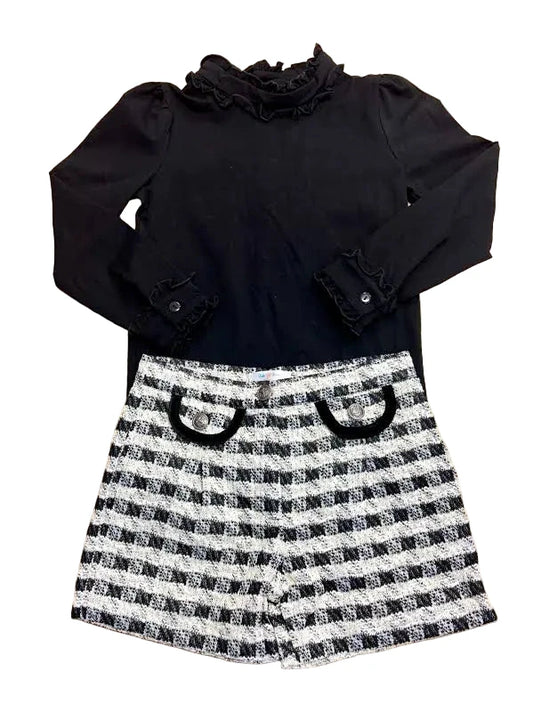 Black LS Ruffle Collar Top