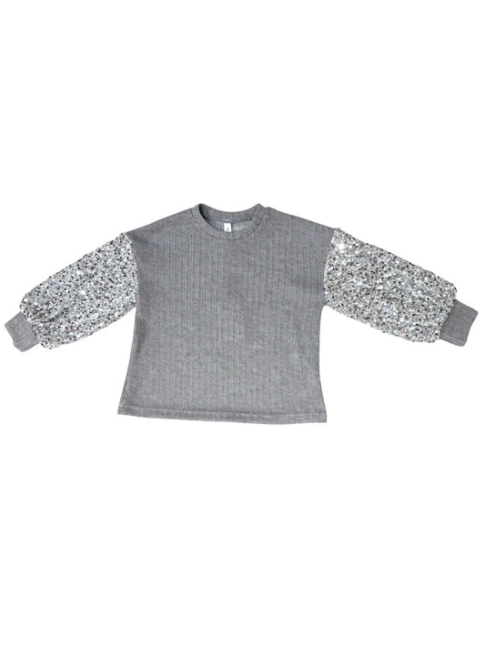 Winter Sequin Sleeve Sweater - Grey