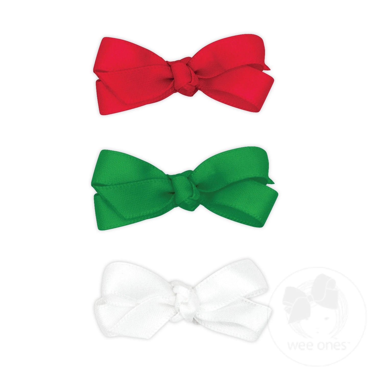 3 PK Baby Satin Bows - R/G/W