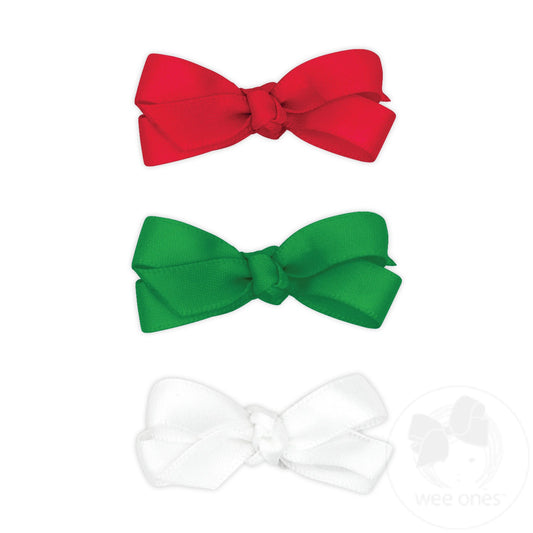 3 PK Baby Satin Bows - R/G/W