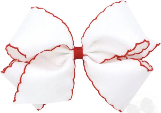 Small White with Red Moonstitch Bow