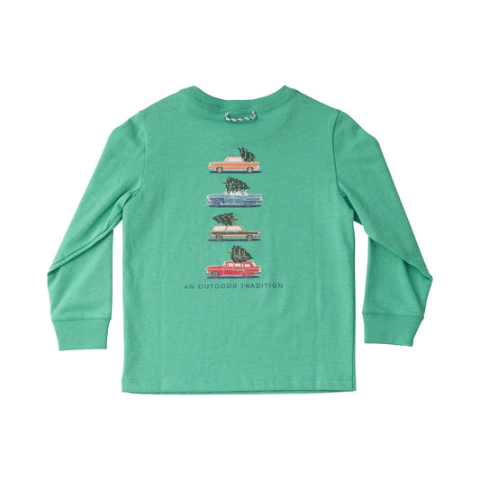 Holiday Green Vintage Cars & Trees LS