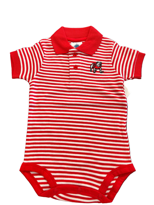 Red & White Stripe UGA Polo Onesie
